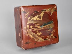 An Early/ Mid 20th Century Japanese Lacquered Box, Birds in Flight Decorated and Mountain Scene,