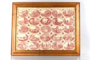 A Maple Framed C.1800-1810 Printed Linen Panel "Bowles Moral Pictures or Poor Richard Illustrated"