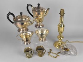 A Collection of Various Metalwares to comprise Silver Plated Teawares, Brass Lamp Base etc
