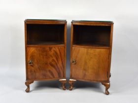 A Pair of Mahogany Bedside Cabinets with Bottom Drawer and Open Top Store on Short Cabriole