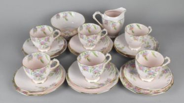 A Plant Tuscan China Pink Tea Set with Hand Painted Floral Decoration to Comprise Six Cups, Six