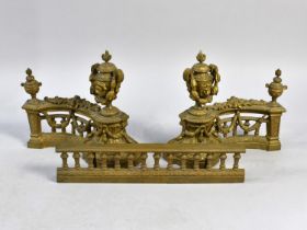 A Late 19th Century Brass Fender in the Neoclassical Style with Urn Finials and Swags