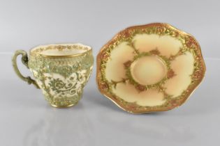 A Royal Worcester Blush Ivory Cabinet Cup and Saucer Having Moulded Relief Decoration, Shape No.