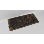 A Vintage Tray Containing Letter Press Wooden Printing Blocks, Some Condition Issues to Tray Etc,