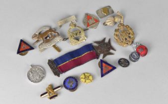 A Collection of Various Military and Other Badges to include RAF Cap Badge, Leicestershire Reg, NZ