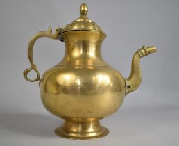 A Large North African Brass Kettle with Hinged Lid, 28cms High