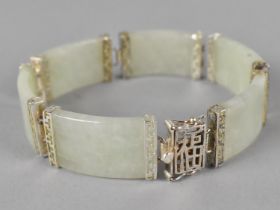 A Chinese Jade and Silver Sectional Bracelet with Six Jade Panels