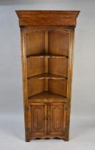 A Mic 20th Century Oak Linen Fold Double Free Standing Corner Cabinet with Two Shelves to Open