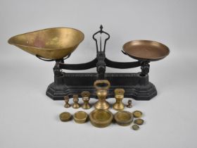 A Set of Avery Kitchen Scales together with Brass Weights