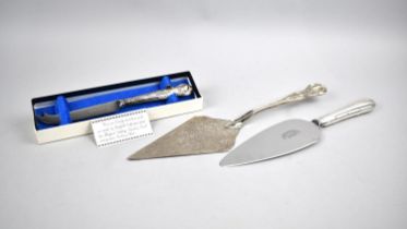 A Silver Handled Kings Pattern Cheese Knife together with two Silver Plated Cake Slices