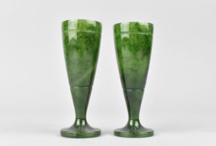 A Pair of Spinach Jade Vases, 9.5cms High