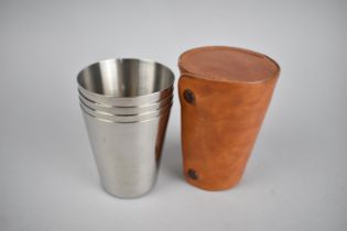 A Mid 20th Century Leather Cased Set of Four Stainless Steel Stacking Cups