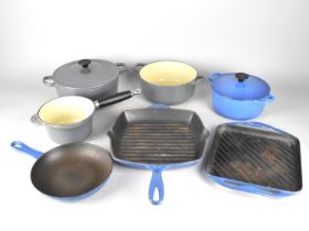 A Collection of Various Le Creuset Cooking Pans, Blue and Grey Enamel Examples