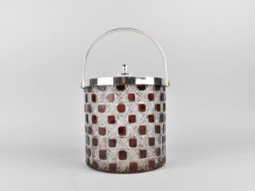 A Reproduction Silver Plate Mounted Cylindrical Overlaid Hobnail Glass Biscuit Barrel, 12.5cms