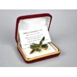 A Jadeite and Gilt Metal Vintage Brooch, In Box with Presentation Card Inscribed for 'Lodge of