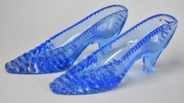 A Pair of Early 20th Century Blue Glass Ornamental Ladies Shoes, 17.5cms Long