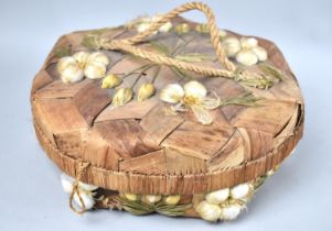 An Early/Mid 20th Century Woven/Raffia Circular Sewing Basket Containing Cottons and Other Sewing
