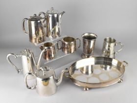 A Collection of Silver Plate to Comprise Teawares, Walker & Hall Vase, Galleried Twin Handled Tray