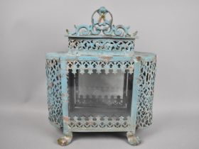 A Blue Painted Lantern of Pierced Ornate Form