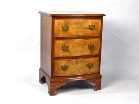 A Reproduction Bow Fronted Chest of Three Long Drawers, Bracket Feet,50cms Wide