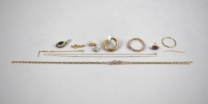 A Collection of Various 9ct gold and Gold Coloured Metal to Include Examples with Mounted