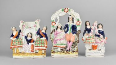 Three Victorian Staffordshire Figural Flatbacks to Comprise Family in Briar, 24cm high, Highland