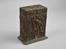 A Japanese Relief Decorated Cigarette or Playing Card Box, Decorated with Bamboo and Birds, 11cms