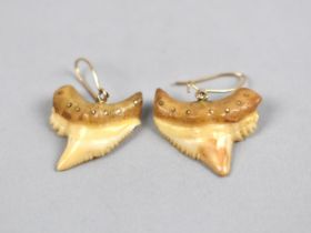 A Pair of 18ct Gold Mounted Shark Tooth Earrings