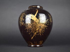 A Late 20th Century Gilt Decorated Ruby Glass Vase, 'Applause', 21cms High