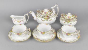 A Part Edwardian Wedgwood Tea Set to Comprise Teapot, Lidded Sugar, Jug, Four Saucers and Three Cups