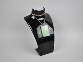 A Large Green Stone Pendant Slab on Silver Chain