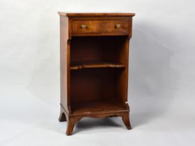 A Walnut Crossbanded Open Bookcase with Shaped Centre Shelf and Single Top Drawer, Bracket Feet,