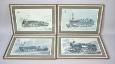 A Set of Four Framed Prints of British Railway Locomotives, Each 56x35cms