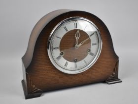 A Mid 20th Century Oak Westminster Chime Mantel Clock with Key