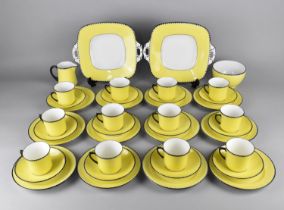 A Royal Stafford Yellow Ground and Black Trim Tea Set to Comprise Twelve Cups, Twelve Saucers,