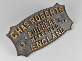 A Vintage Cast Metal Sign for Charles Roberts & Co Builders of Wakefield 1954, 27cms Wide