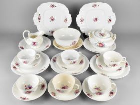 A 19th Century Floral Decorated Tea Set to Comprise Cups, Saucers, Side Plates, Lidded Sugar, Slop