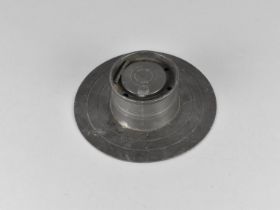 A 19th Century Pewter Circular Desk Top Ink Stand with Hinged Lid to Ceramic Liner, 18cms Diameter