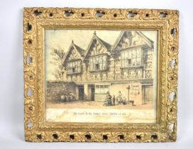 A Pierced Gilt Framed Print, Old Palace of The Stanley Family, Chester AD 1591, 29x24cms