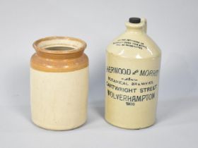 Two Stoneware Jars, One Sencilled for Sherwood and Morris Wolverhampton 1930