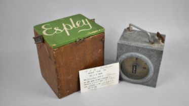 A Vintage Pigeon Racing Clock in Box with Painted Hinged Lid Inscribed 'Espley'