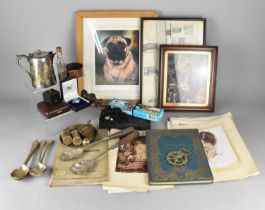 A Collection of Various Sundries to comprise Prints, Dominoes, Silver Plate, Horse Brass Etc
