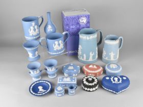 A Collection of Various Wedgwood Jasperware to Comprise Vases, Commemorative Loving Mug and Tankard,