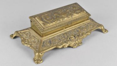 A Reproduction French Style Brass Desktop Five Division Stamp Box with Sloping Hinged Lid