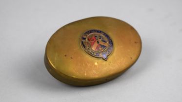 A Late 19th/Early 20th Century Brass Oval Snuff Box, The Hinged Lid with Enamelled Military Badge