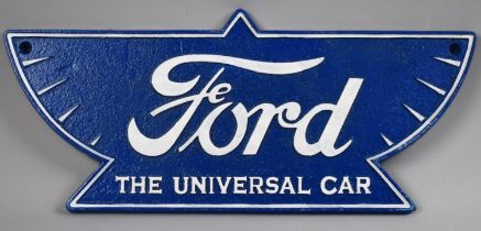 A Reproduction Painted Cast Metal Plaque for Ford, The Universal Car, 37cms Wide