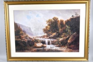 A Large Gilt Framed Print, Cattle Scene at Stream, 75x49cm