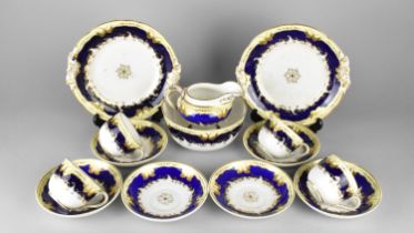 A 19th Century Grainger & Co. Worcester Porcelain Tea Set Decorated with Cream and Cobalt Blue Inset