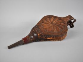 A Pair of Edwardian Carved Oak Bellows, 47cms Wide