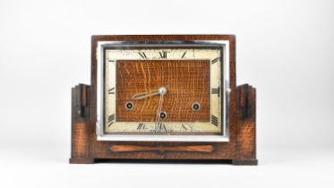 An Art Deco Oak Westminster Chime Mantel Clock, 30cms Wide
